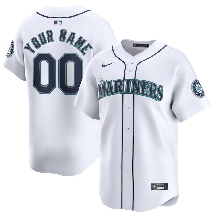 Men's Seattle Mariners Customized White Home Limited Stitched Baseball jersey